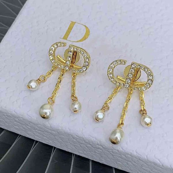 

2022 factory wholesale new di home full diamond tassel pearl women's simple advanced earrings hqnr, Golden