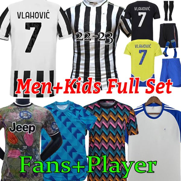 

21/22/23 vlahovic juventus soccer jersey player version 2022 2023 dybala mckennie locatelli football kit shirts chiellini bonucci men+kids k, Black;yellow