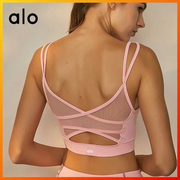 

alo yoga summer sports bra mesh breathable underwear fitness gym running bras women's tube workout yoga clothes
