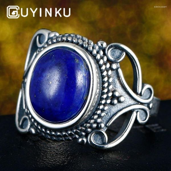 Anelli a grappolo GUYINKU Natural Lapis Thai Silver Genuine 925 Sterling Jewelry For Women Wedding Engagement Edwi22