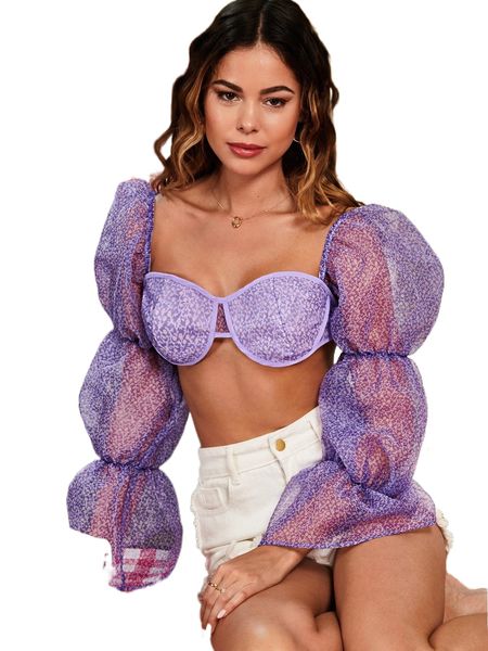 

ditsy floral print gather sleeve z0yy#, White