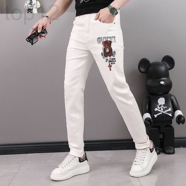 

men's jeans designer 2022 spring and summer new net red bear embroidery trendy brand leisure versatile high-end men's denim pants, Blue