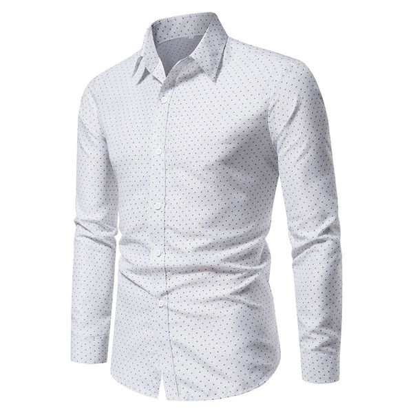 Herren-Business-Hemd, langärmelig, reguläre Passform, lässig, gepunktet, bedruckt, Button-Down-Hemden