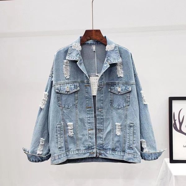 

wt106 women's jackets brand designer womens jeans jackets ins women autumn 2022 new loose versatile personality heavy industry broken b, Black;brown