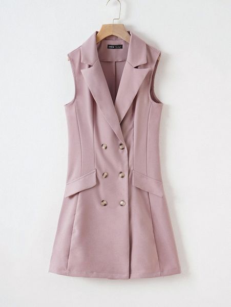 

double breasted flap detail vest blazer k2ke#, White