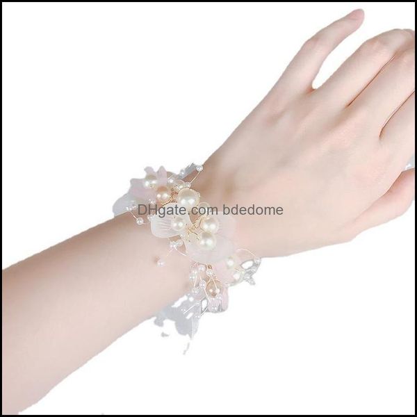 

charm bracelets jewelry wedding pearl crystal wrist flowers marriage beautif bride girls drop deli dhrvr, Golden;silver