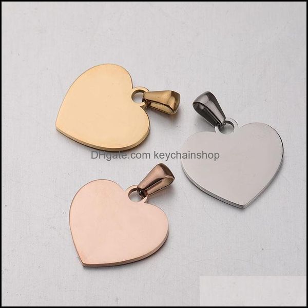 

charms jewelry findings components 2cm stainless steel heart shape gold sier plated pendant tags fashion for lover necklaces drop delivery, Bronze;silver