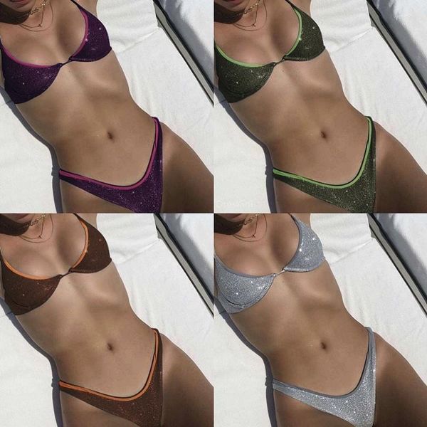 Bikinis Set Sexy Silver Bathing Suit Push Up Swimwear Women Triangle 2022 Bathers Mujer Micro Swimsuit Feminino de verão Ternos de duas peças