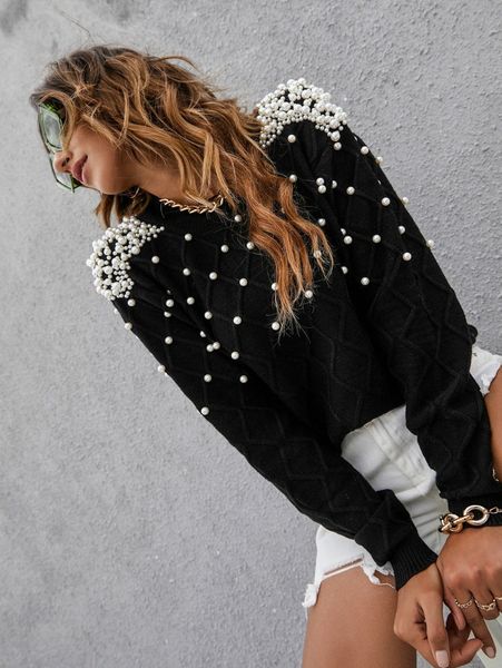

solid pearl rib-knit sweater 44rt#, White;black