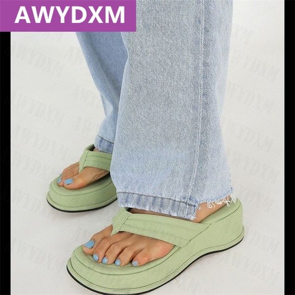 

flip flops summer fashion shoes slippers design slope heel platform shoe high heels slipper women 220628, Black
