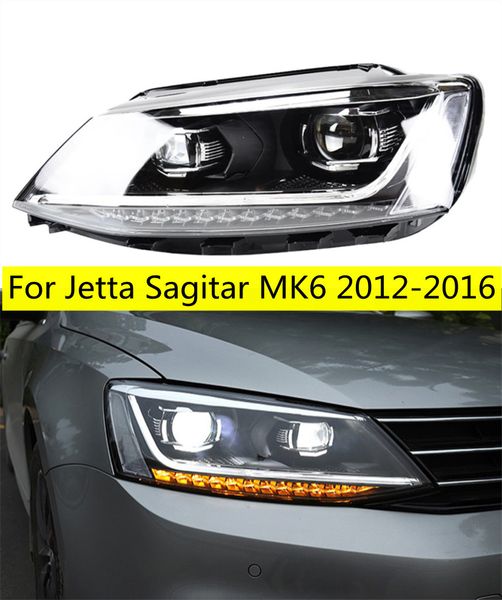 Para jetta sagitar mk6 2012-16 conjunto de farol led retrofit lente indicadora de volta carro farol de circulação diurna