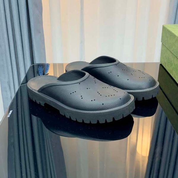 

perforated designer sandals luxury platform slide hollow pattern slippers transparent materials sandal rubber flats slipper05, Black