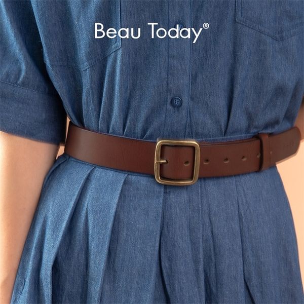 

beautoday belt women genuine cow leather retro metal buckle accessory office dress ladies designer waistband handmade 91006 220414, Black;brown