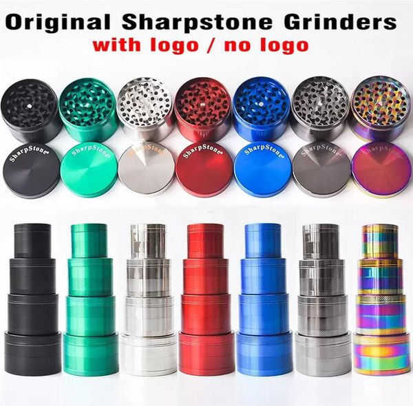 DHL 40 мм 50 мм 55 мм 63 мм 4 части Sharpstone Tobacco Grinters для дыма AccessRoy Grinder Grinder Cnc Filter net Dry Herb Purbizer ручка 7 цветов