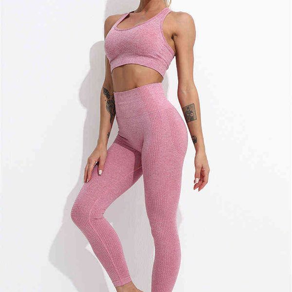 

seamless yoga bra workout clothes two piece set women gym high waist hip lift fitness leggings running sports vest j220706