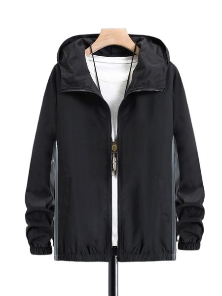 

men reflective side seam zipper hooded jacket without tee 00nz#, Black;brown