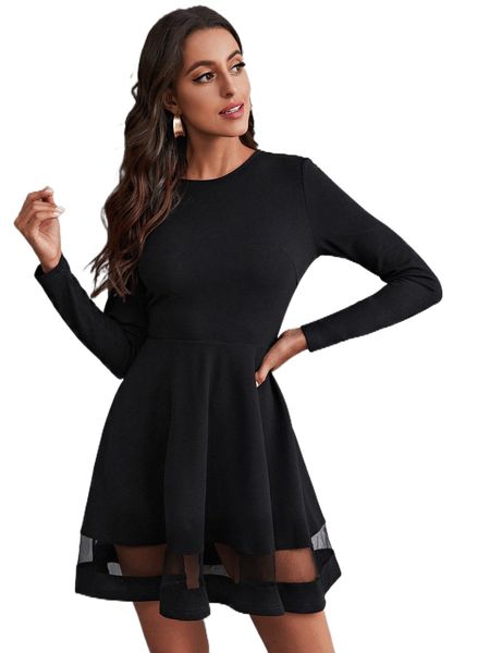 

mesh insert dress u8f2#, Black;gray