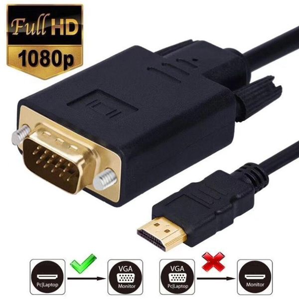 1,8m HD 1080p Digital a VGA Analog Gold Gold Patiled Video Adapter Converter Cables