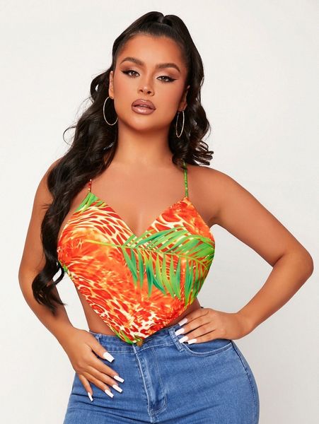 

sxy tropical print bandana backless crop a5vc#, White