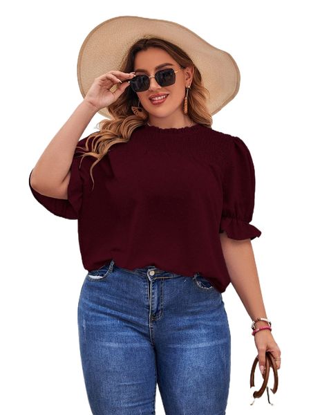 

plus frill neck swiss dot blouse 640o#, Black