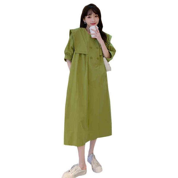 

plus size pregnant women dress large sailor collar short sleeve long loose maternity cotton linen dress pocket pregnancy dresses j220628, White
