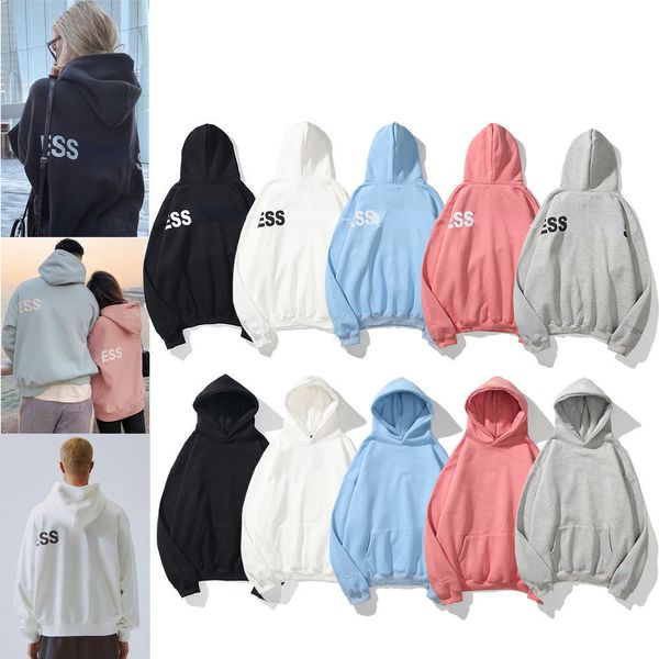 

ess designer men's hoodie fall/winter fashion pullover high street reflective letters loose sweater couples long sleeve t-shirt bottom, Black