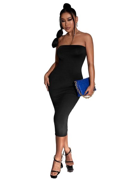 

solid backless tube bodycon dress n3lb#, Black;gray