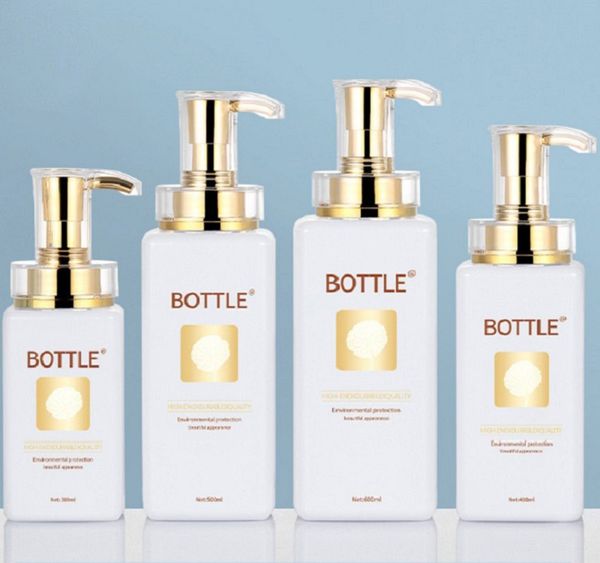 Goldene Pumpe Kosmetische Verpackung Flasche 300ml ~ 800ml High-End Shampoo Square Leere Flaschen Dusche Gel Lotion Subabfüllung
