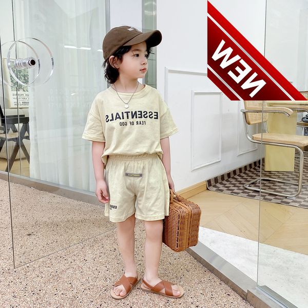 

50% off discount boys' ess letter short sleeve summer new middle and small children's clothes baby shorts two piece set fashion, White;black