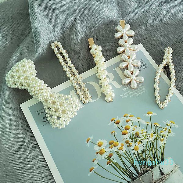 

2022 new fashion korean metal pearl hairpin, simple sweet style, bangs straight clip, and hairpin, Golden;silver