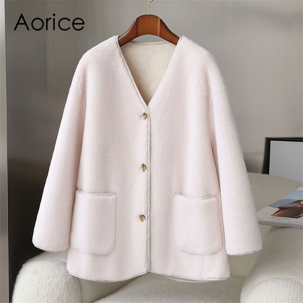 

pudi new women real wool fur soft casual coat sheep shearing jacket ct1121, Black