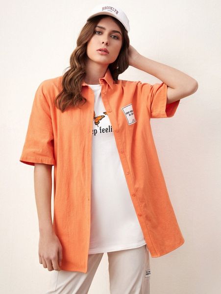 

letter graphic drop shoulder blouse t5mk#, White