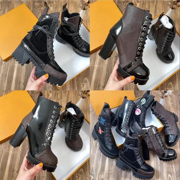 

designer laureate women boots brand flamingos love arrow medal martin boot winter genuine leather coarse high heel shoes luxury de274a, Black