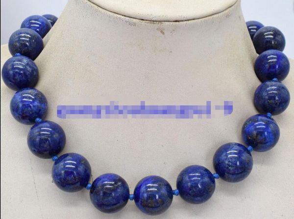 

14 mm egyptian lapis lazuli dark blue round bead necklace 18&quot aaa, Silver