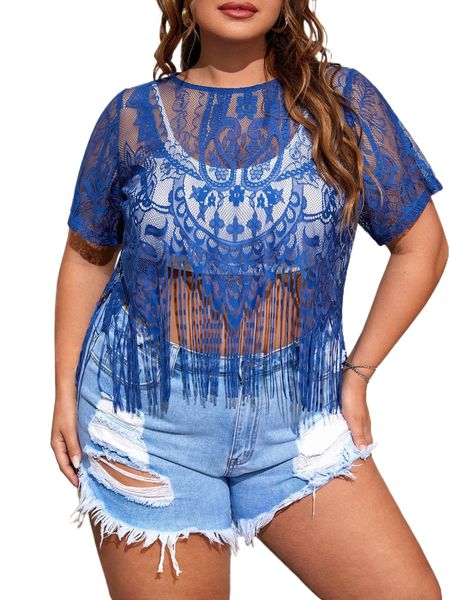 

plus sheer fringe hem lace d4dq#, Black