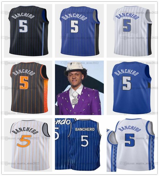 

2022 draft pick no.1 basketball 5 paolo banchero jersey basketball man blue white black fast send, Black;red