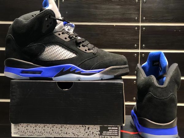

suede 5 racer blue men basketball shoes 5s black blue-reflective silver sports trainers 3m reflective sneakers ct4838-004 with original box.