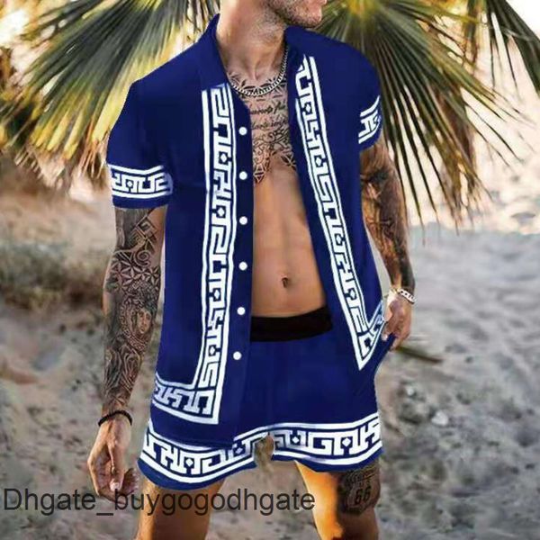

fashion men's casual shirts luxury men tracksuits hawaiian sets printing short sleeve button shirt summer beach shorts tees streetwear, White;black