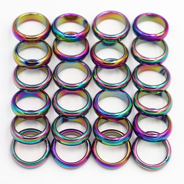 6mm Band Retro Mode Hämatit Bunte Ring Schmuck Breite Gewölbte Oberfläche Regenbogen Farbe Weihnachten Präsentieren Bijoux Femme Großhandel