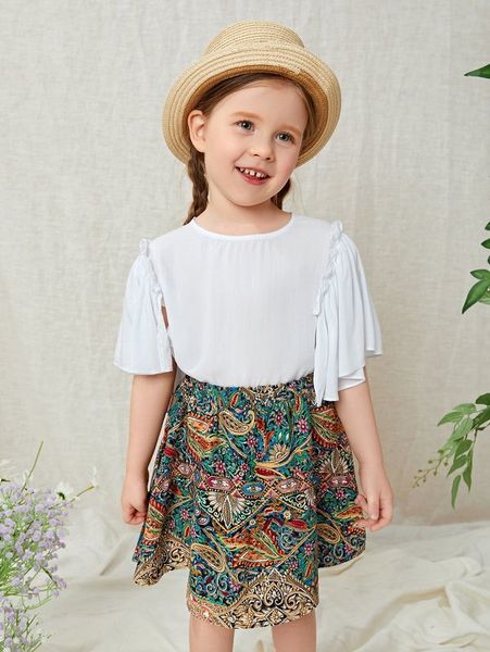 

toddler girls flutter sleeve solid she, White;black