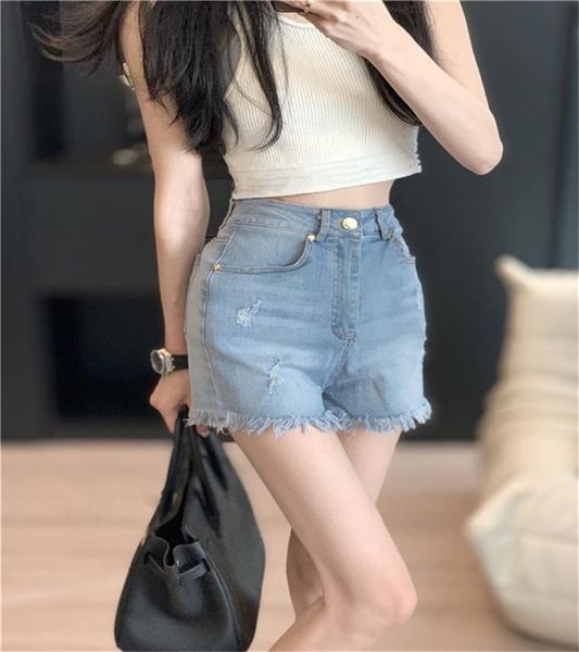 

women's jeans shorts embroidered letter tassel denim skirt for women 2022 new loose pants with a high waist and slim bull-puncher skirt, Blue