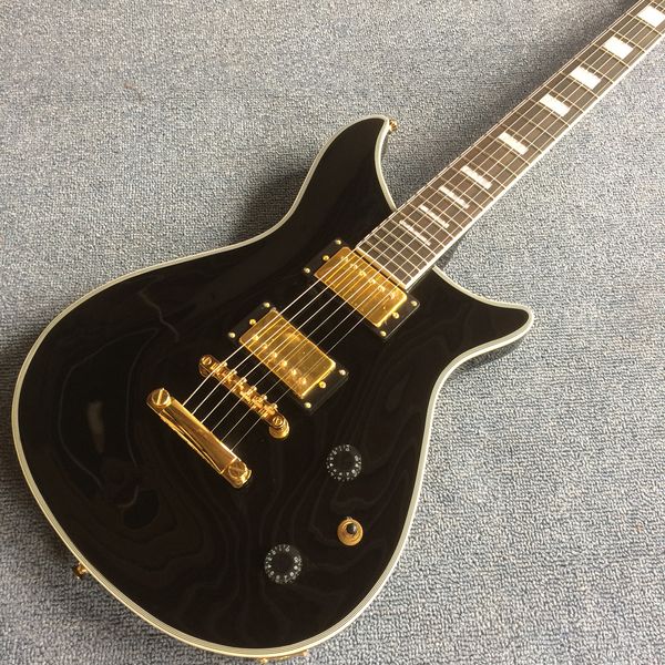 

oem black electric guitar, rosewood fingerboard gold hardware