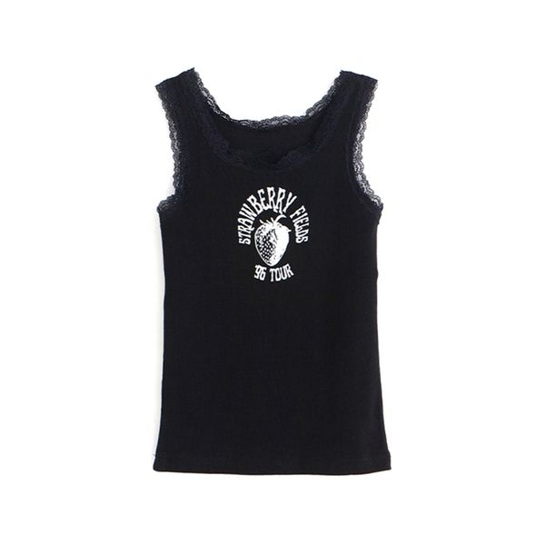 

puwd slim girls sweet lace tank summer fashion ladies ribbed knitted cotton vintage women cute soft chic 220423, White