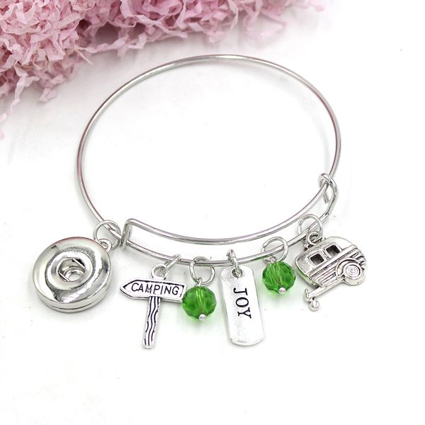 

wholesale liobonar snap buttons charm jewelry expandable wire bracelet camper bracelets&bangles for women gifts pulsera, Golden;silver