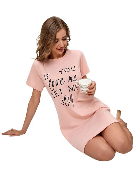 

slogan graphic nightdress 24nh#, Black;red