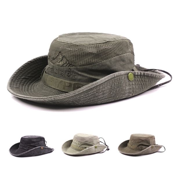 Mens Summer Mesh traspirante Retro 100% cotone Panama Jungle Fishing s Novità Papà Beach Cap Bucket Hat 220629