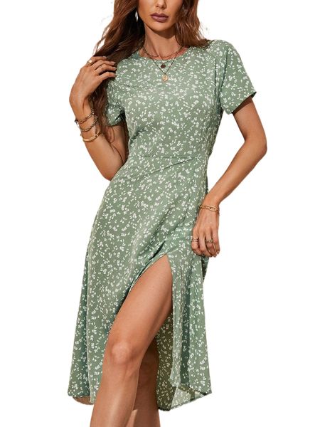 

ditsy floral print split thigh dress b2ra#, Black;gray