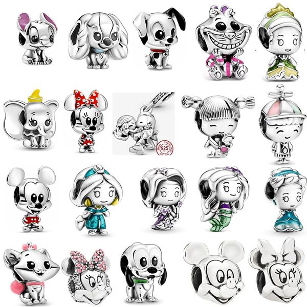 Novo pingente de prata esterlina 925 contas soltas frisado fashion mouse princesa ajuste original pandora pulseira pingente faça você mesmo joias femininas presente