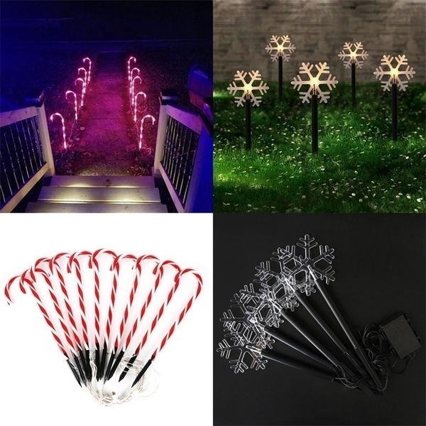 Christmas Snowflake Candy Cane Lights Home Garden Decor String Luz ao ar livre Ano Luz Y201020