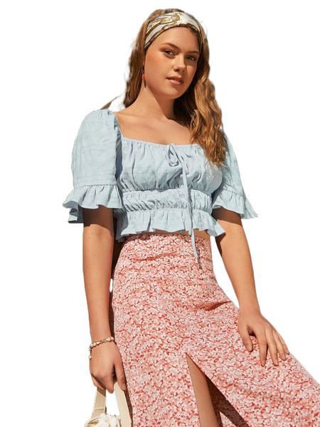 

tie front ruffle hem q7bj#, White